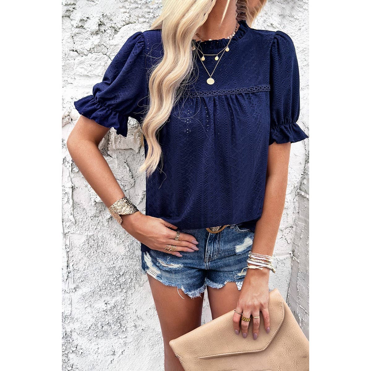 Lace Hollow Out Ruffle Loose Fit Blouse