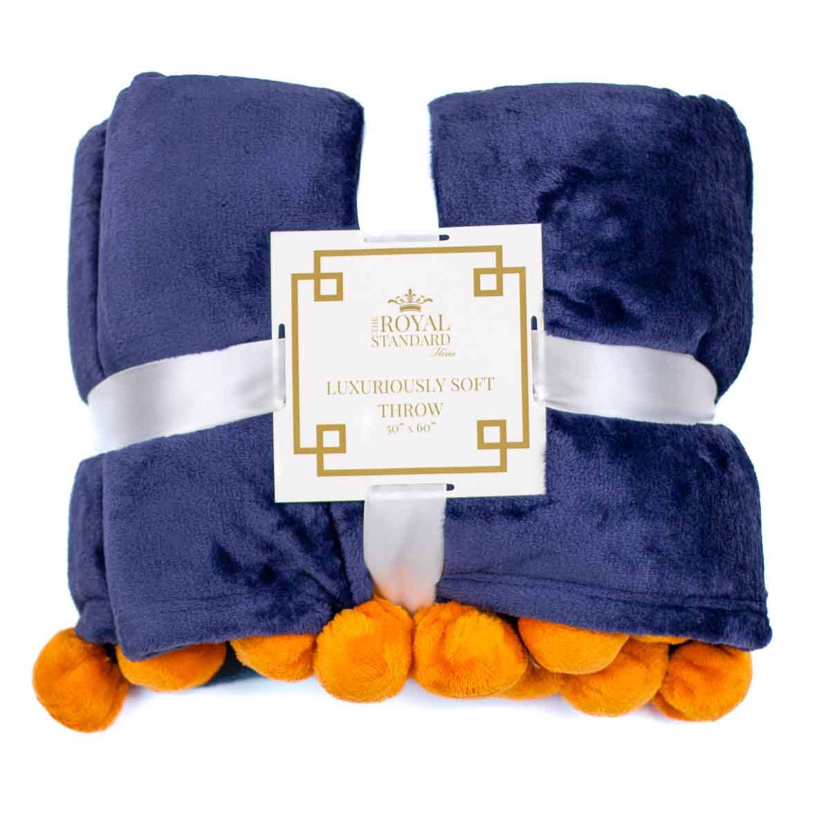 Cozy Pom Pom Throw Blue/Orange