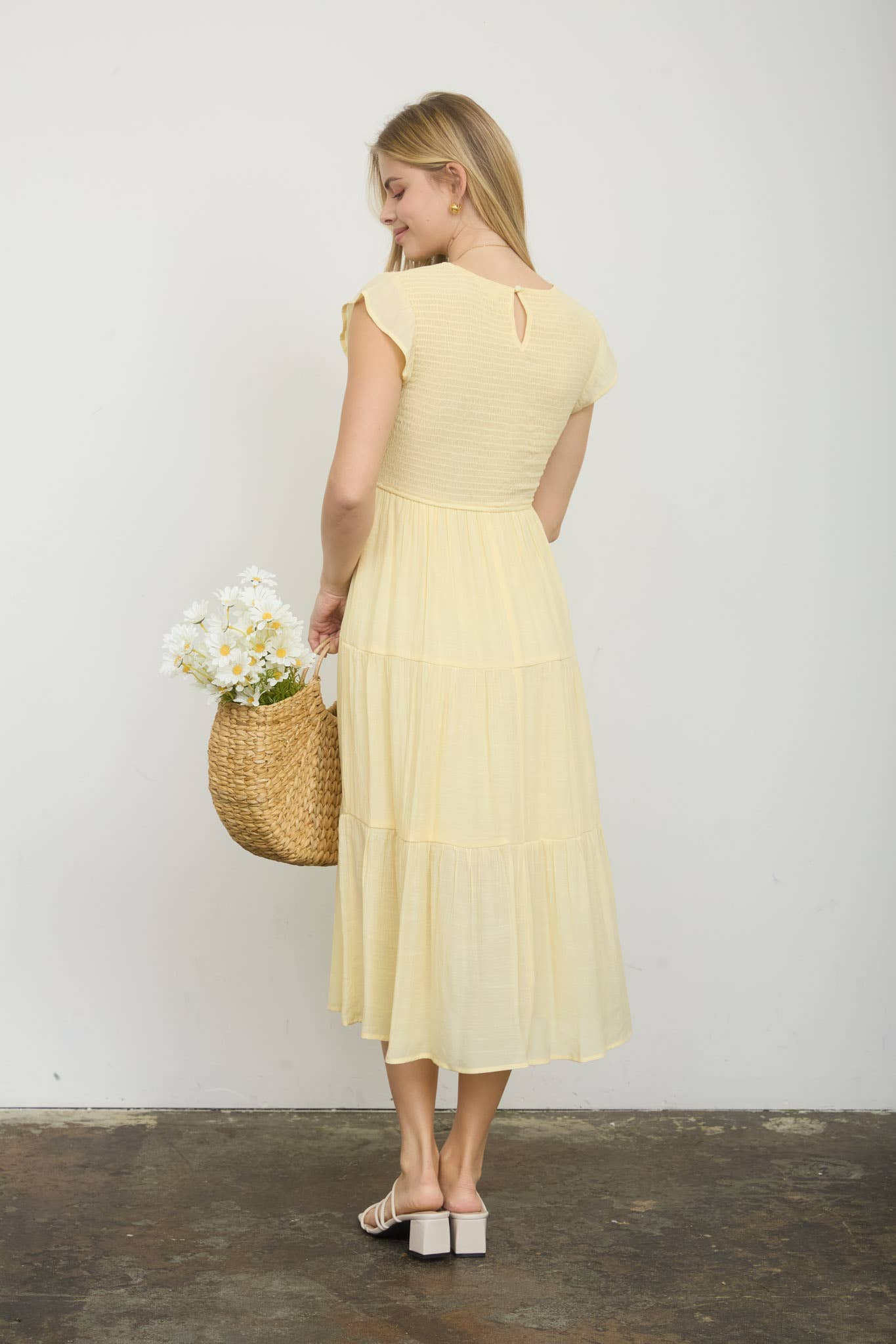 SMOCKED SHORT SLEEVE DRESS