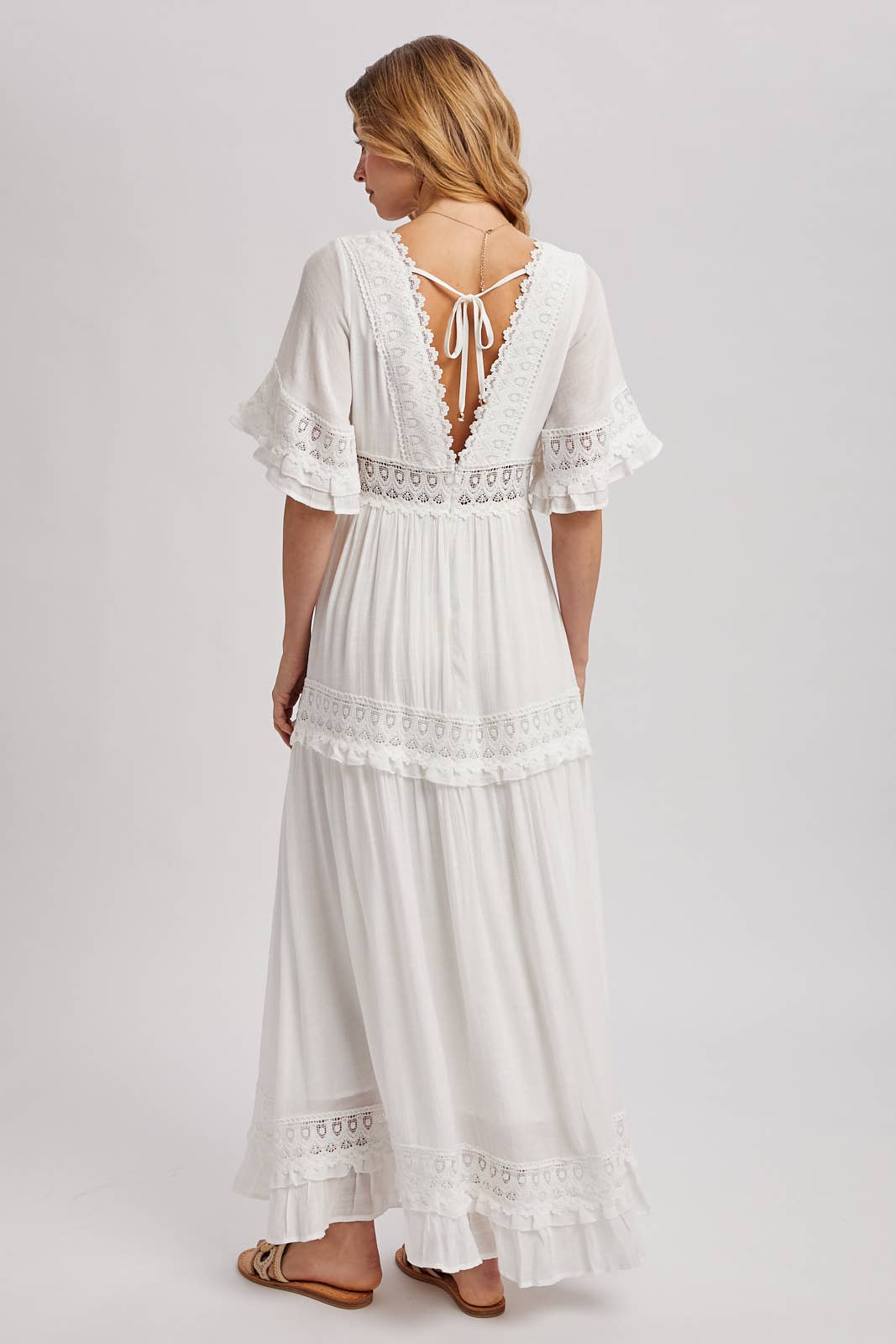 V-NECK LACE TRIM MAXI