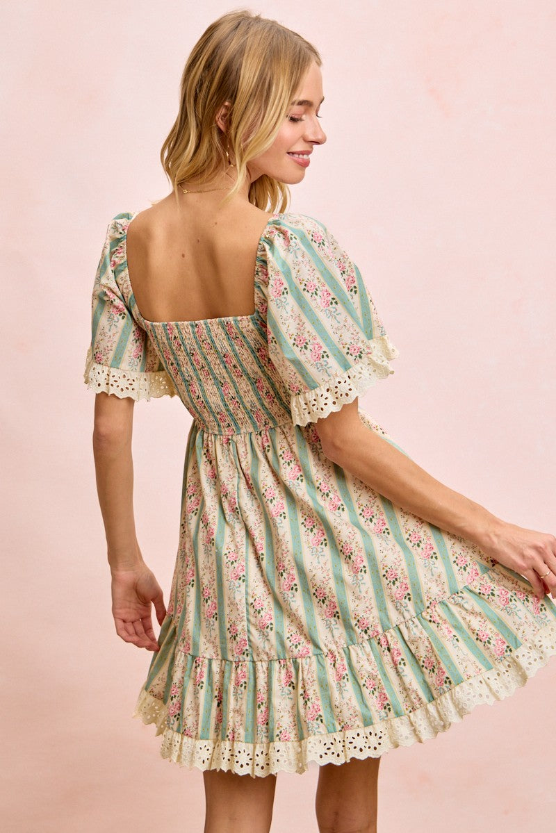 Striped Floral Smocked Dress