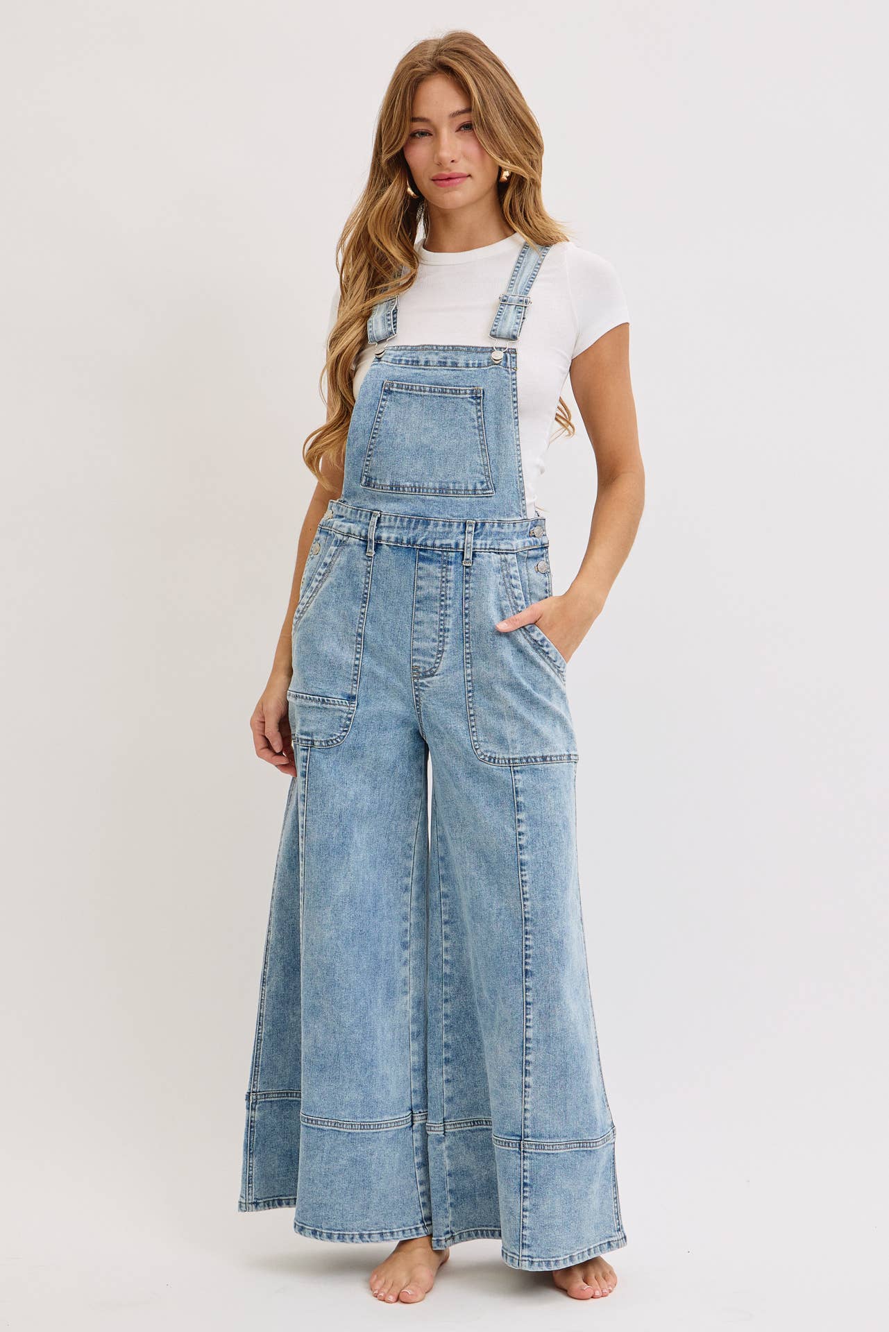 WIDE-LEG DENIM OVERALLS