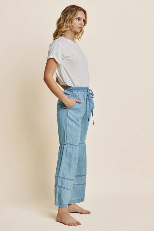 Washed Denim Wide Leg Pants