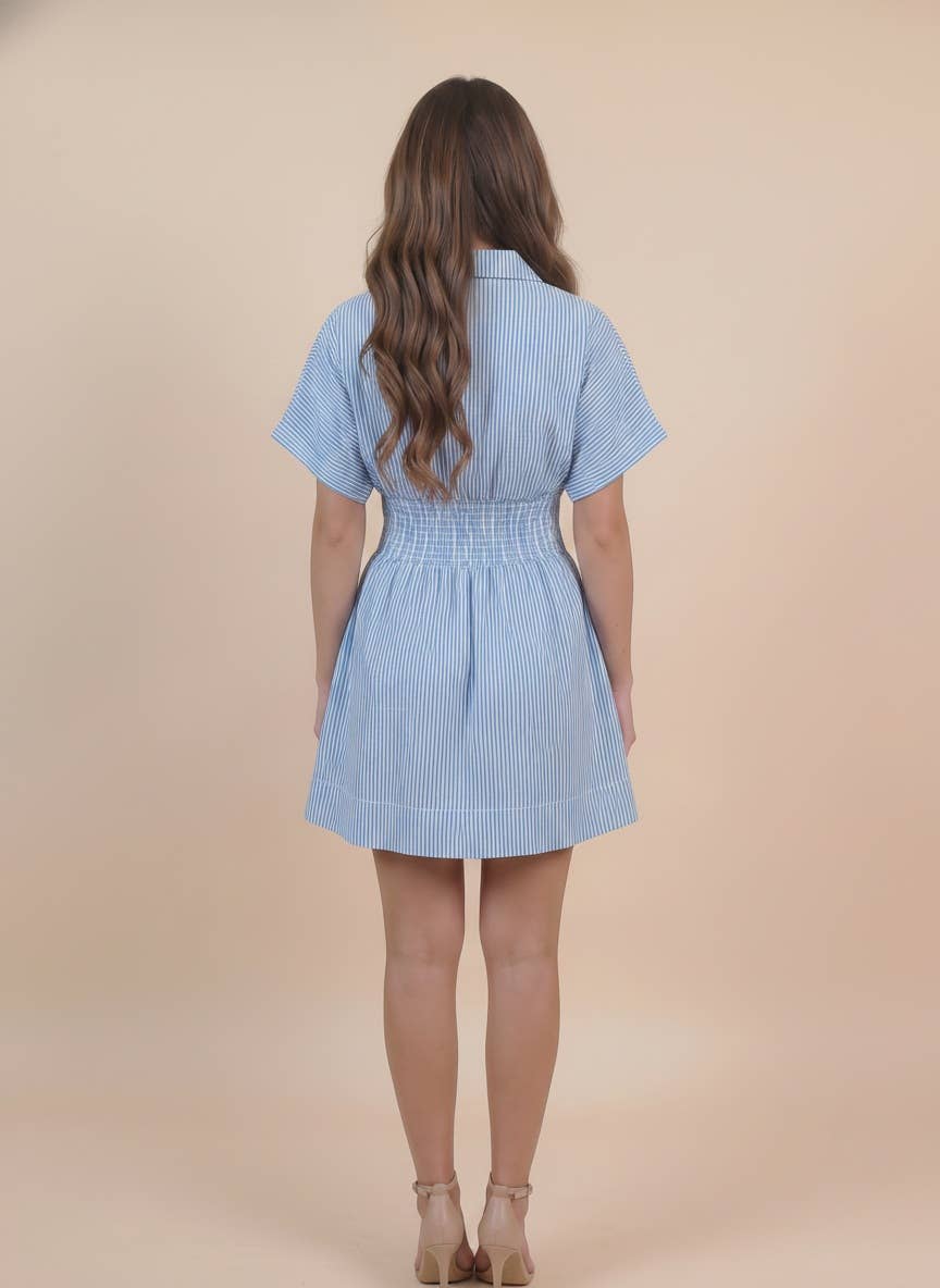 STRIPED DRESS WITH SMOCKED BACK