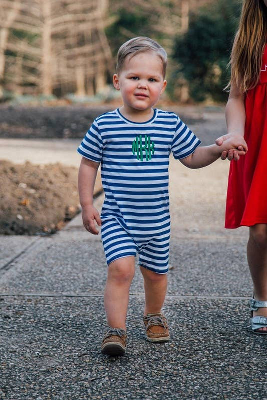 Navy Striped Knit Romper