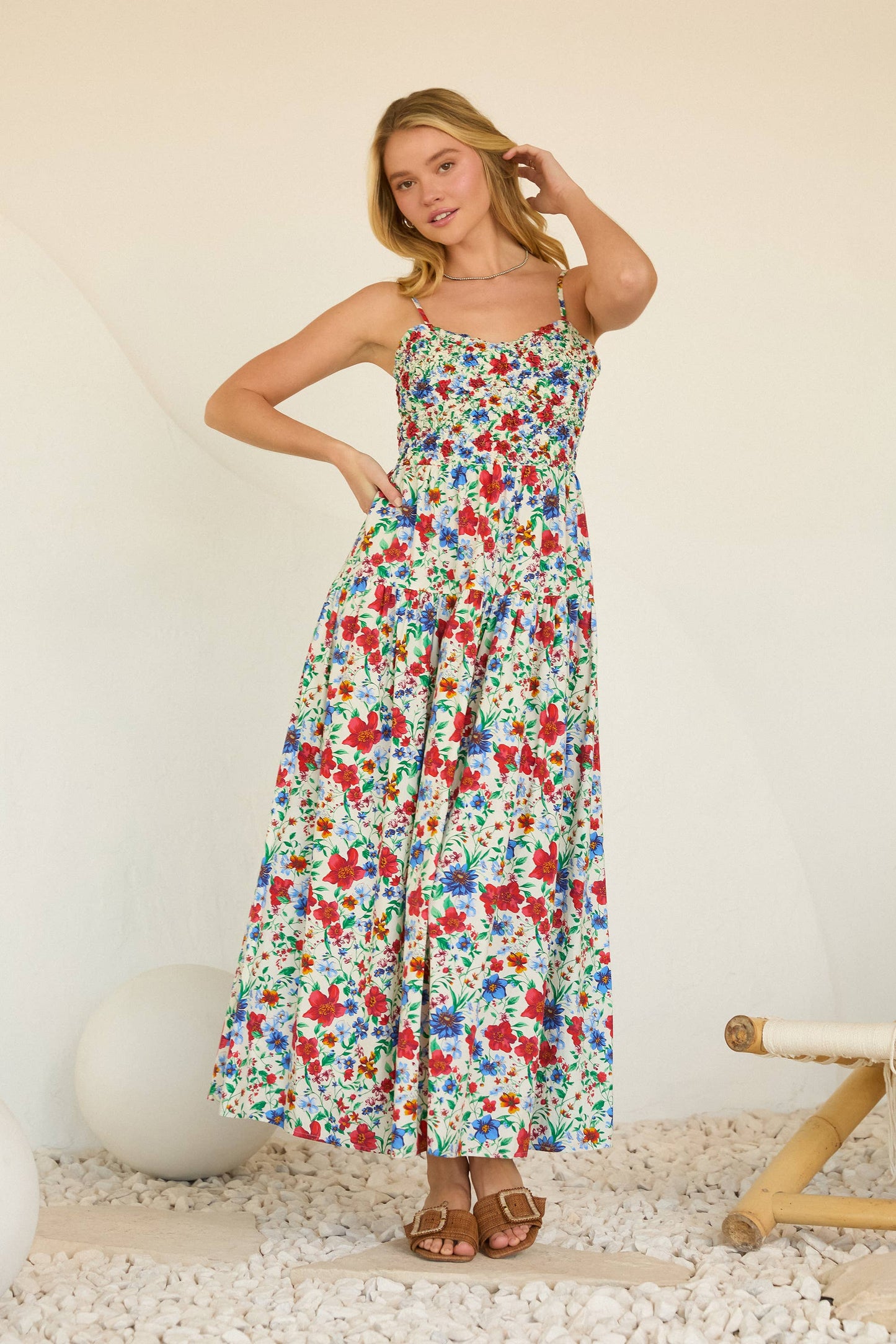 Floral Maxi Dress with Smocking