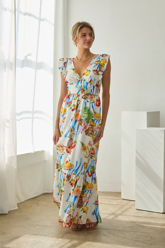 Tie-Back Ruffled Maxi Dress