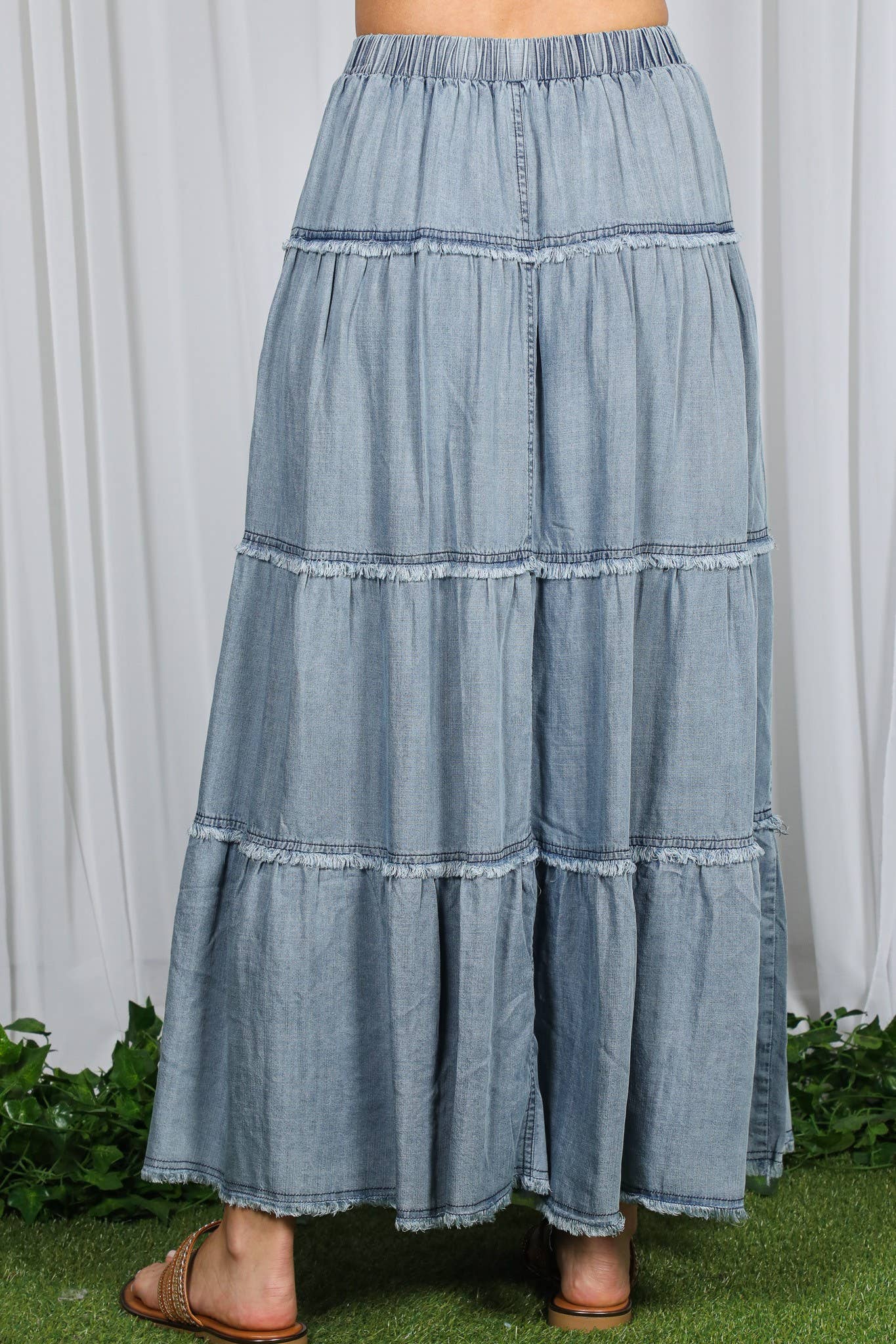 Tiered Denim Maxi Skirt