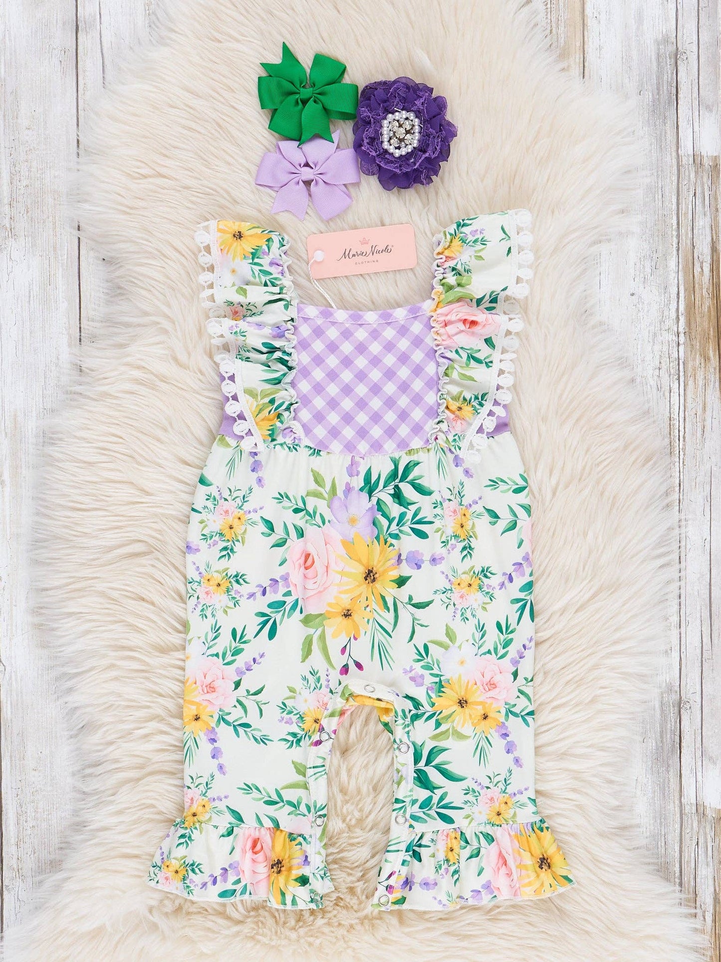 Floral Gingham Ruffle Romper