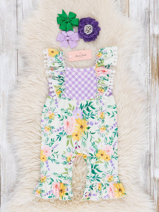 Floral Gingham Ruffle Romper