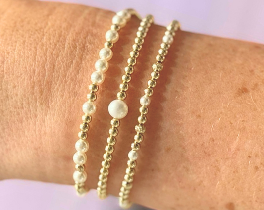 "VENICE" Gold Filled and Pearl Beaded Bracelets Stack