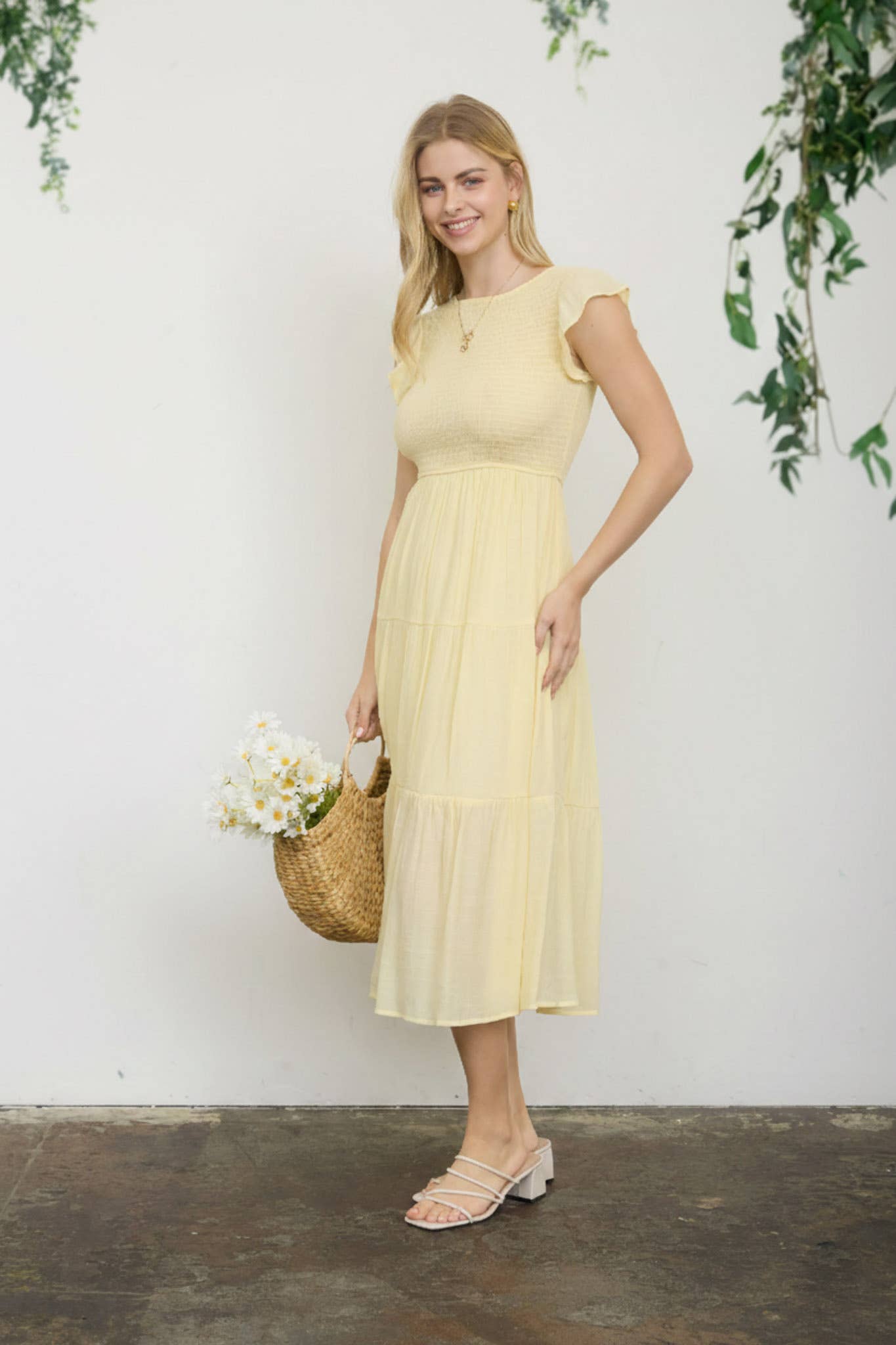 SMOCKED SHORT SLEEVE DRESS