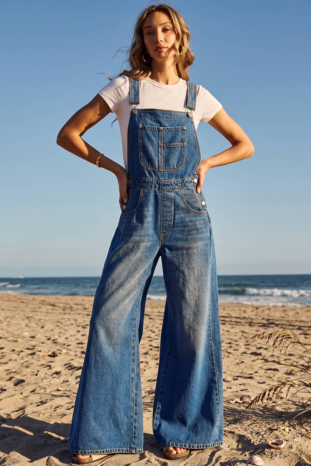 DENIM WIDE-LEG OVERALLS