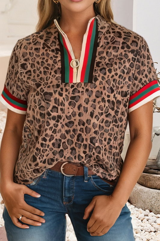 Jacquard Striped Quarter Zip Blouse