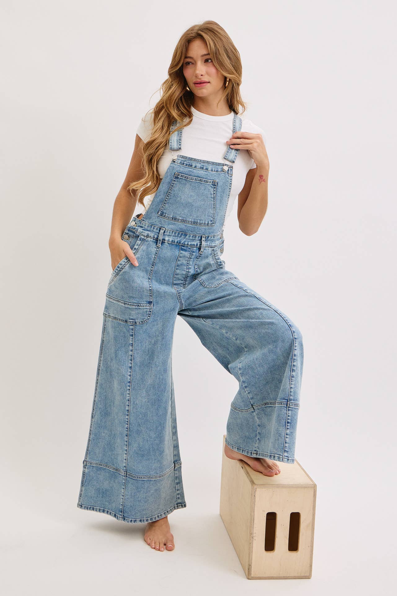 WIDE-LEG DENIM OVERALLS