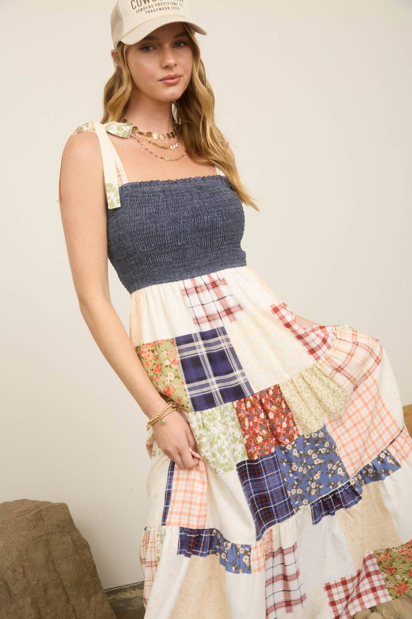 DENIM PATCHWORK MAXI DRESS