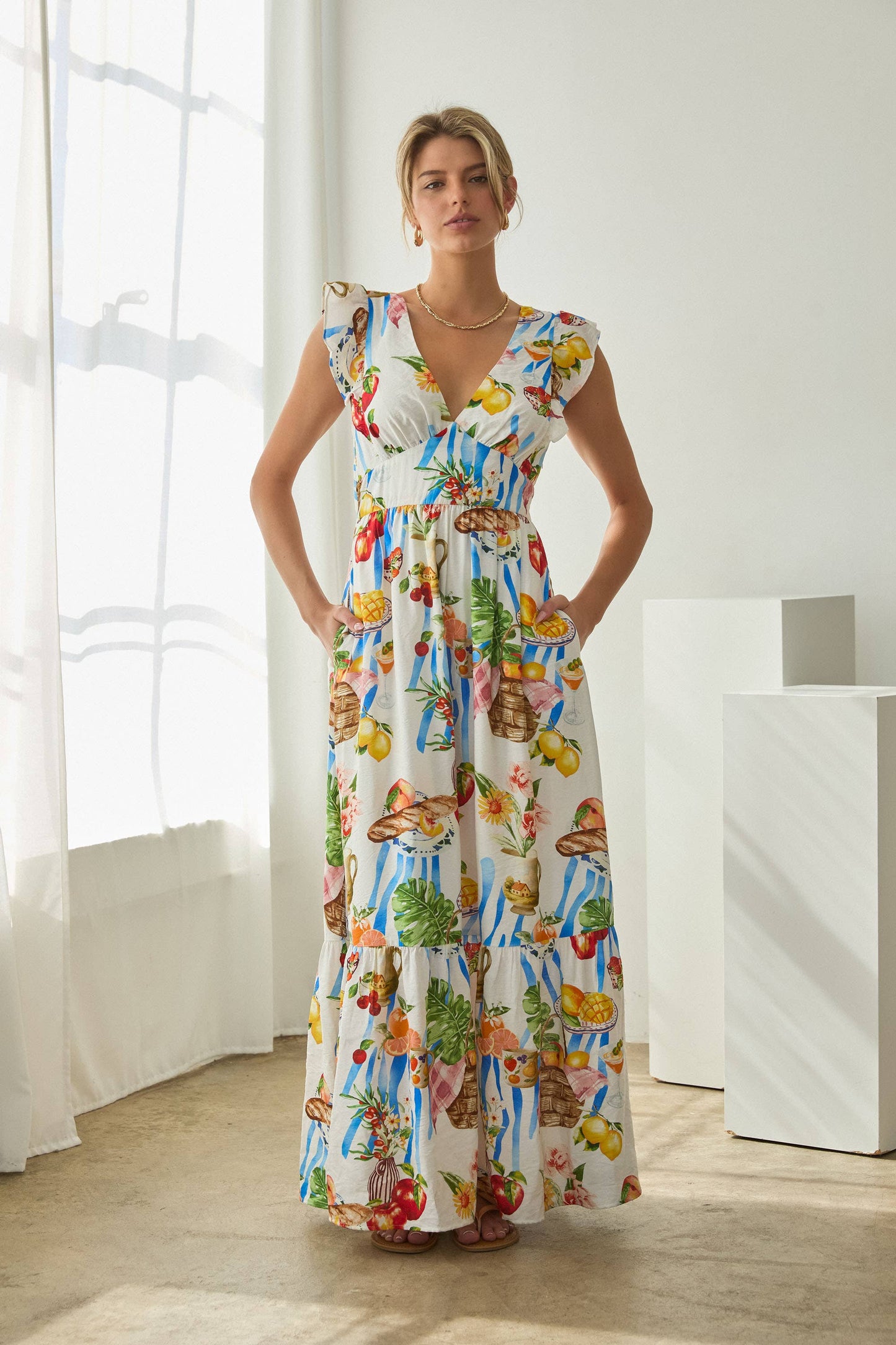 Tie-Back Ruffled Maxi Dress