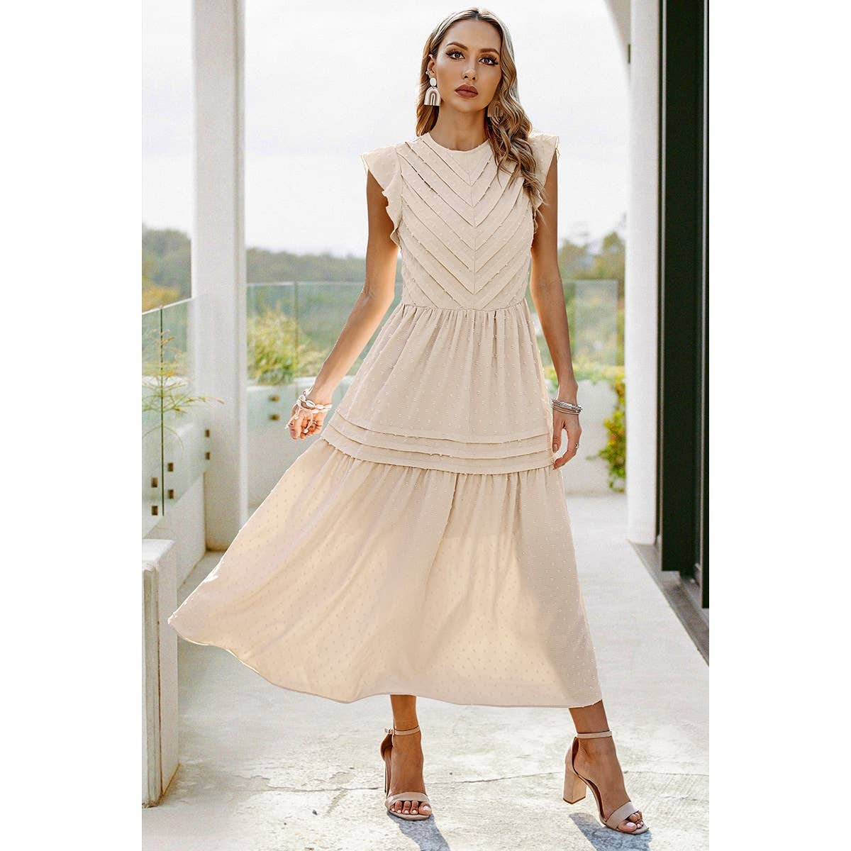 Ruffle Solid Willow Smocked Maxi Dress