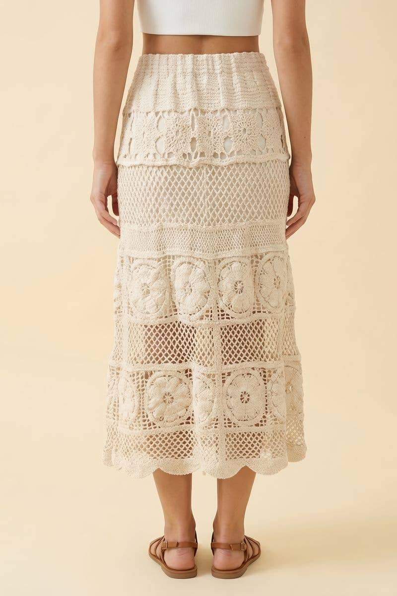 CREAM CROCHET MIDI SKIRT