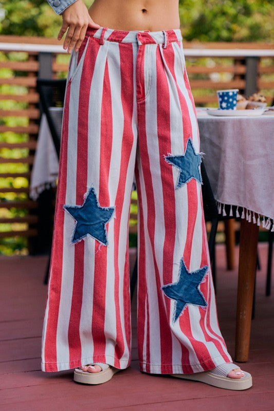 Stars & Stripes Wide Leg Denim Pants