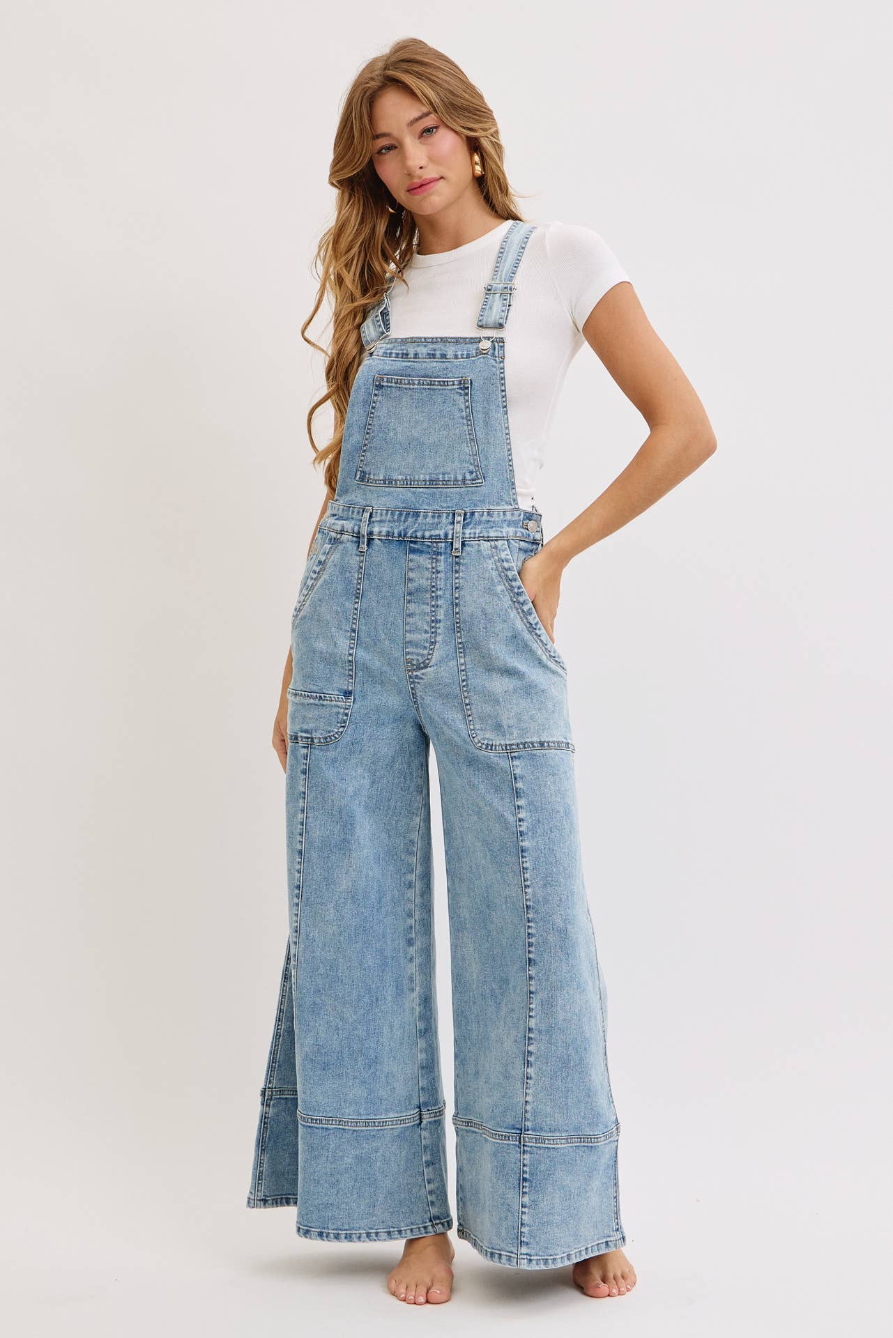 WIDE-LEG DENIM OVERALLS
