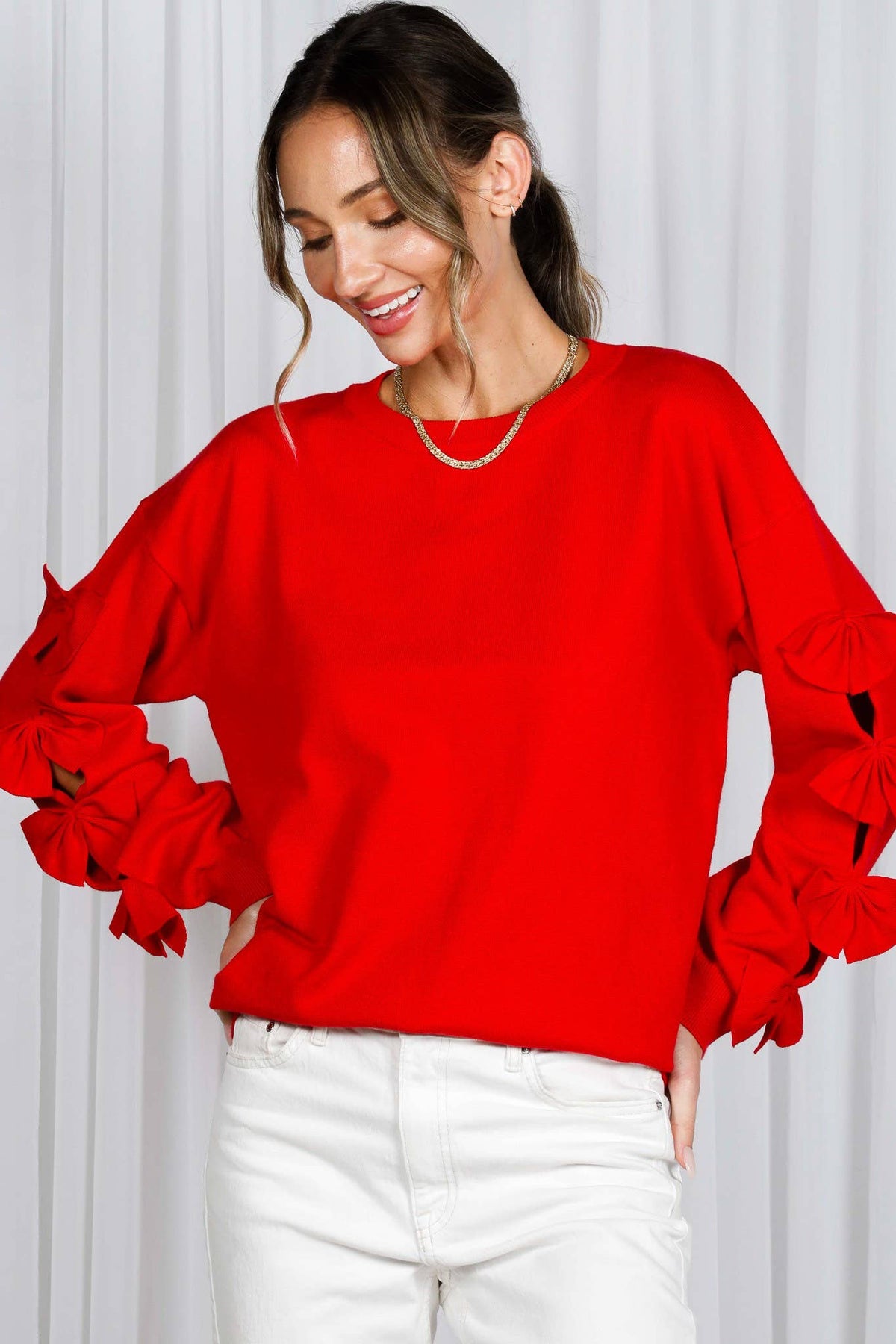 Orange Bow Sleeve Sweater