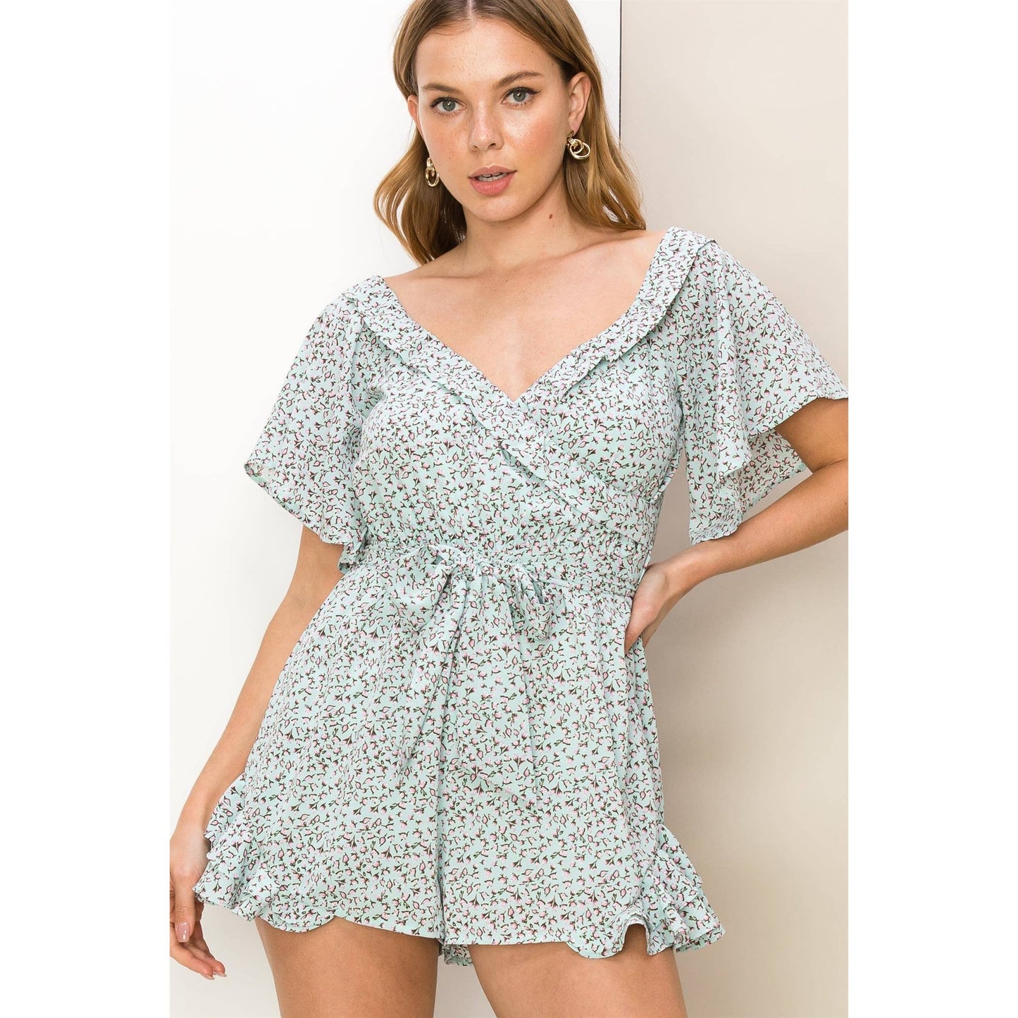 HF23E948-FLORAL-PRINT RUFFLED ROMPER