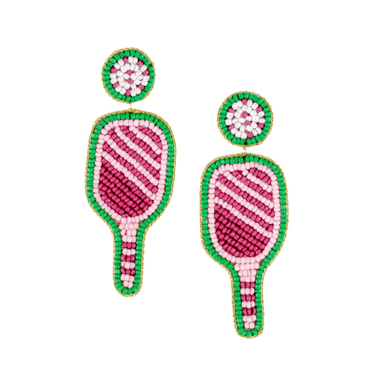 Pickleball Paddle Beaded Earrings 2.5"