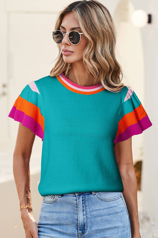 LDC Knitted Contrast Sleeve Round Neck Tee