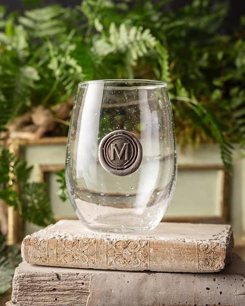 Stamped Initial Stemless Wine Glass