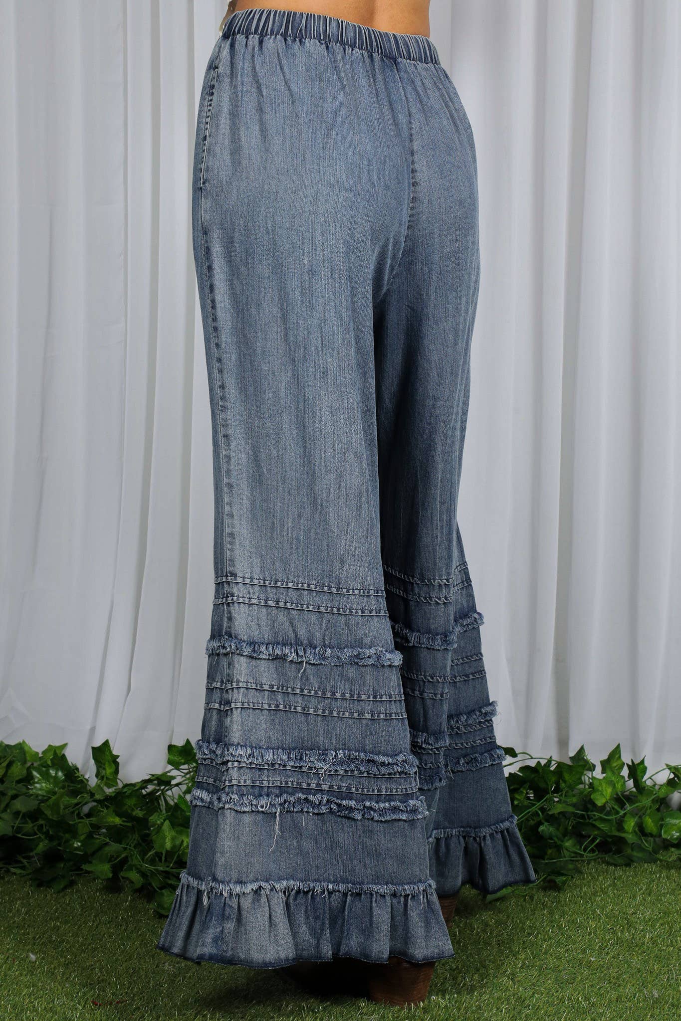 Ruffle Hem Chambray Pants