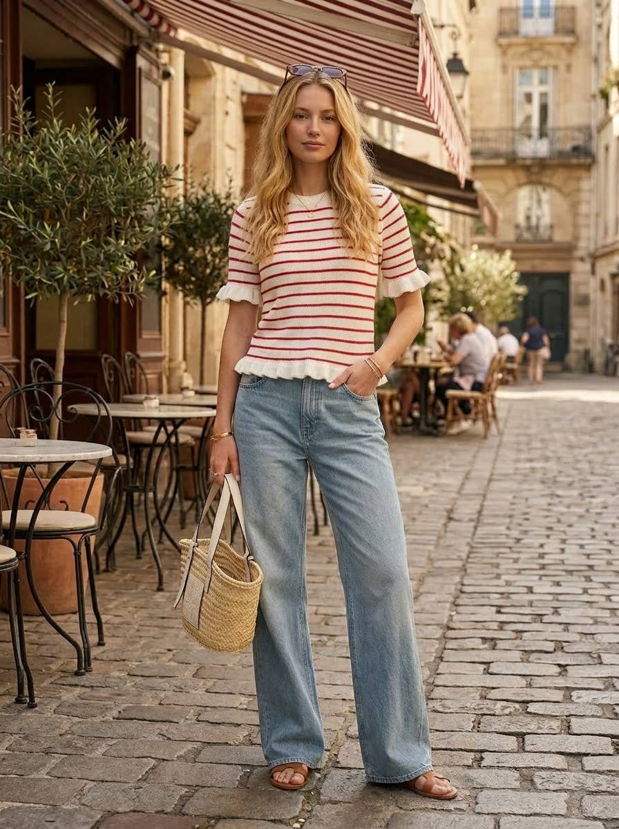 Striped Ruffle Sleeve Sweater