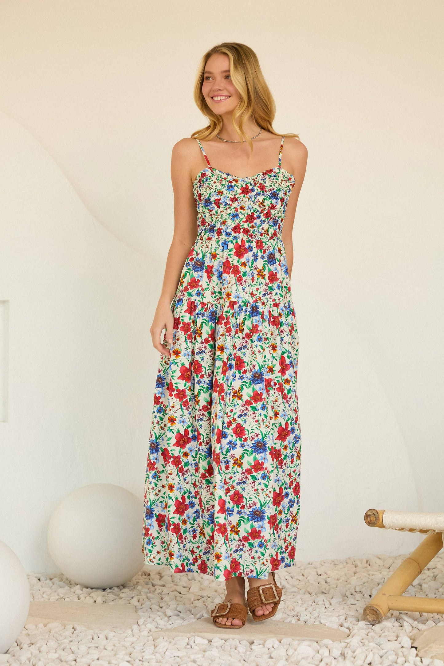 Floral Maxi Dress with Smocking