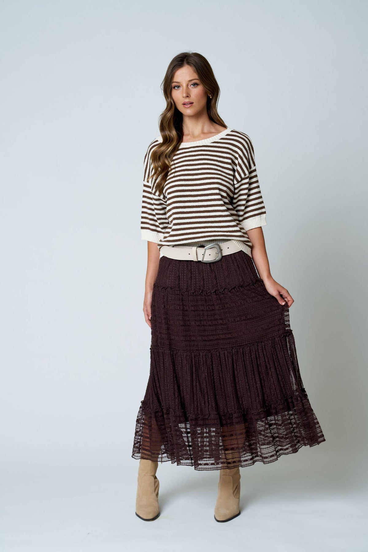 STRIPE SHORT SLEEVE SWEATER