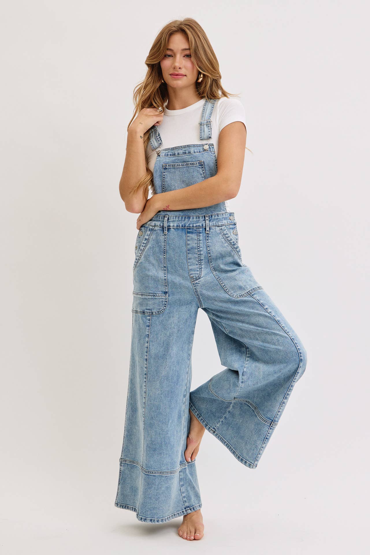 WIDE-LEG DENIM OVERALLS
