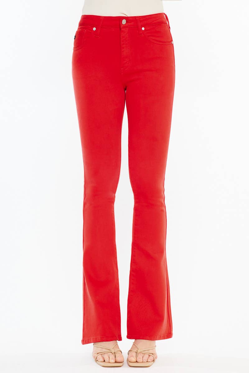 RED HIGH RISE BOOTCUT JEANS