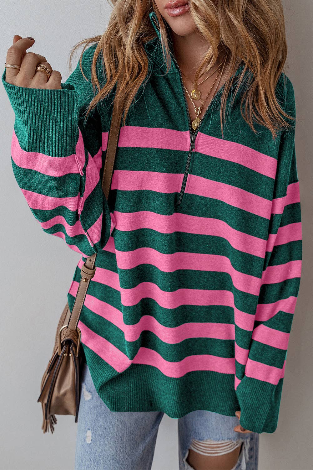 Stripe Quarter Zip  Sweater