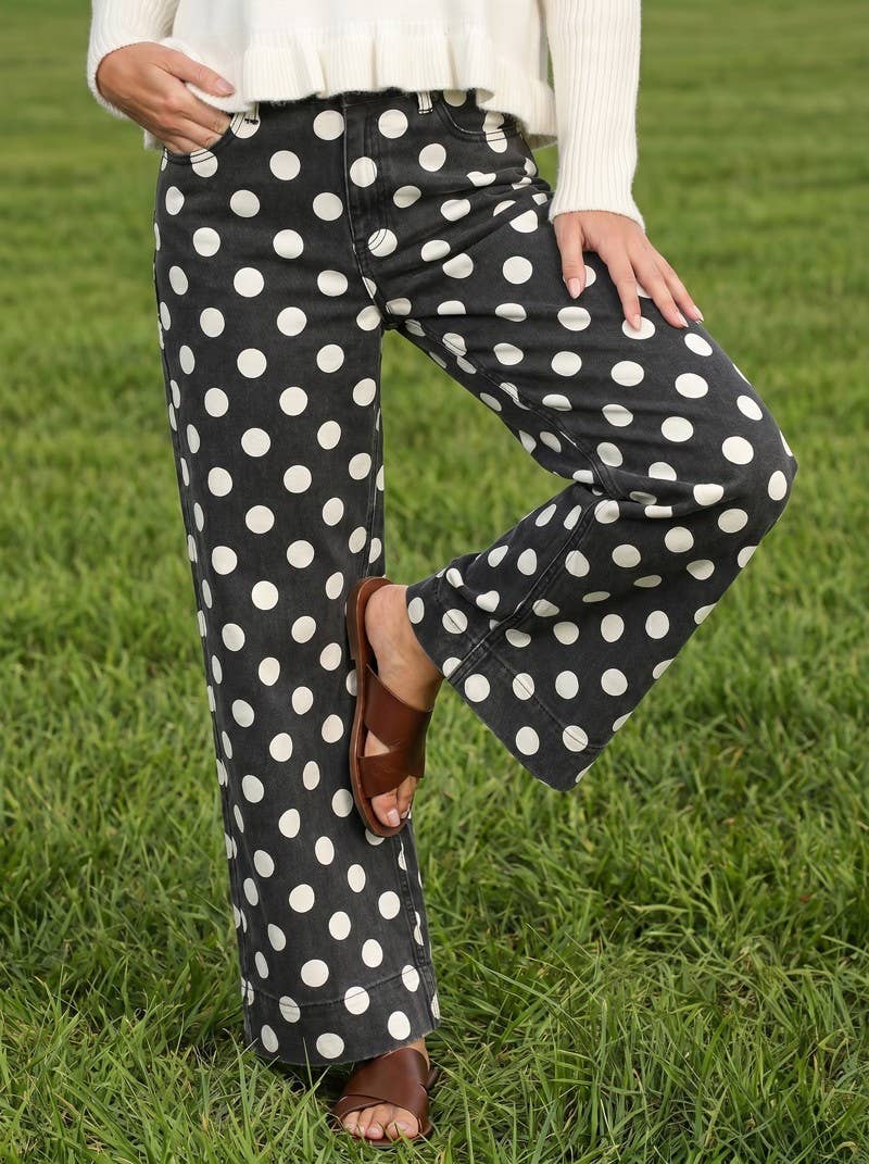 Black Polka Dot Denim Pants