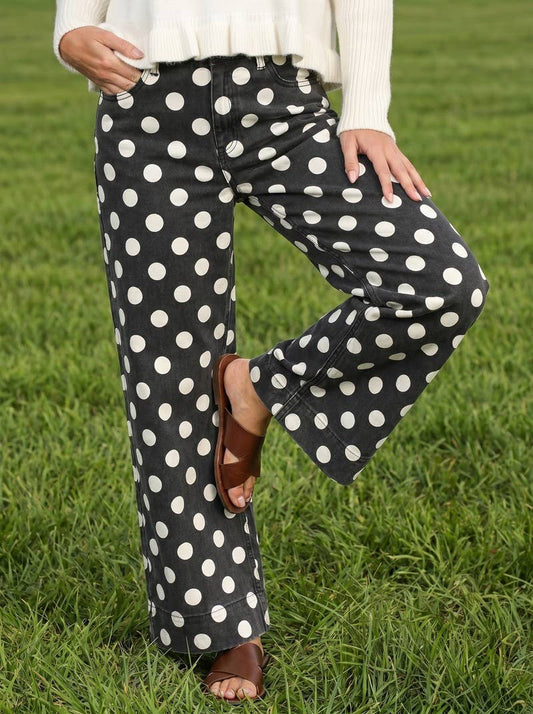 Black Polka Dot Denim Pants
