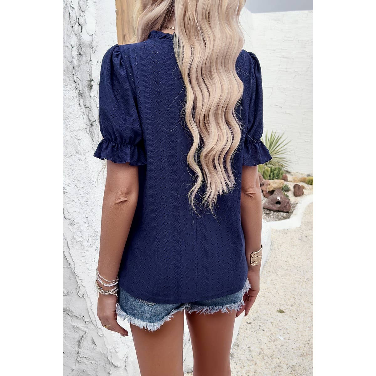 Lace Hollow Out Ruffle Loose Fit Blouse