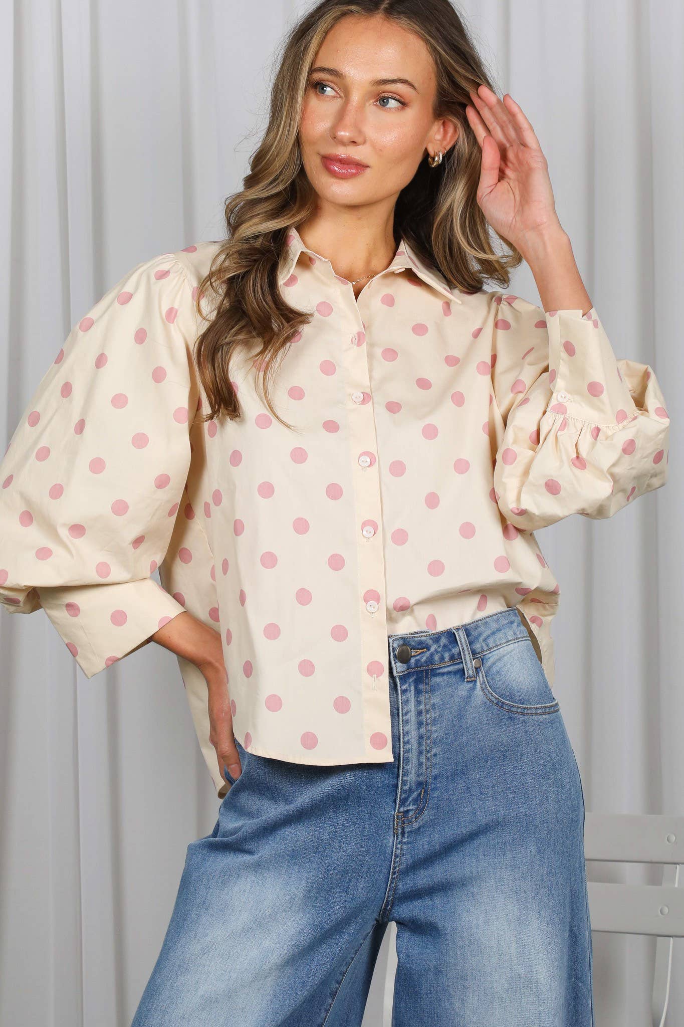 Polka Dot Puff Sleeve Top