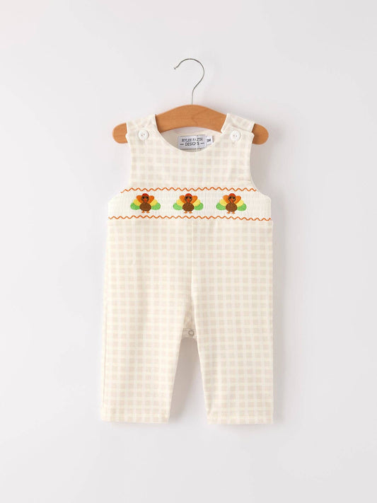 Plaid Turkey Smocked Romper