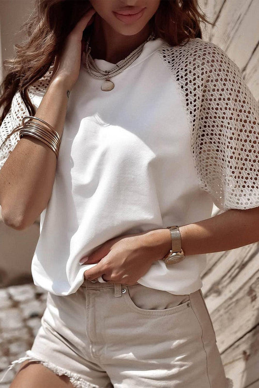 Lace Sleeve Crew Neck Tee