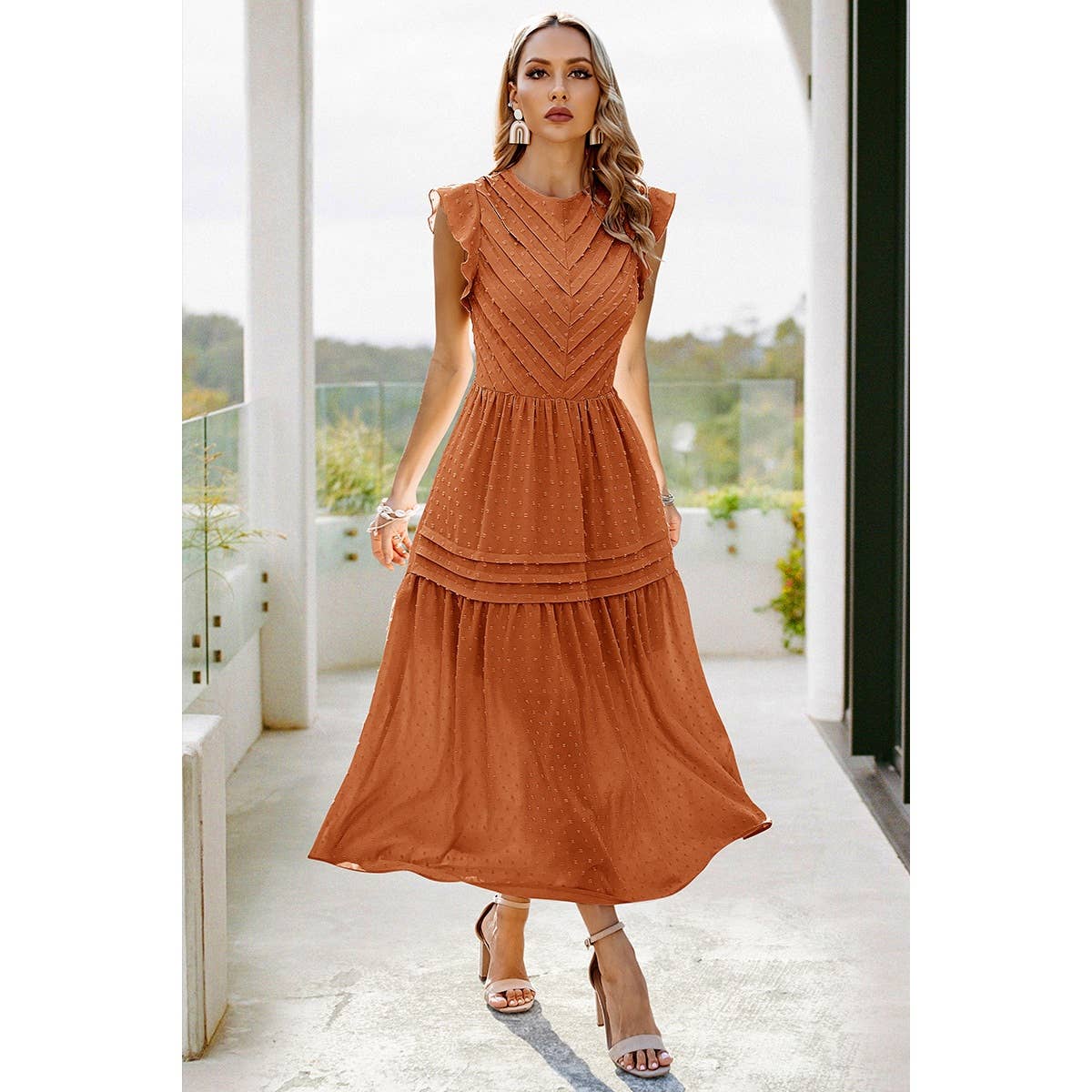 Ruffle Solid Willow Smocked Maxi Dress