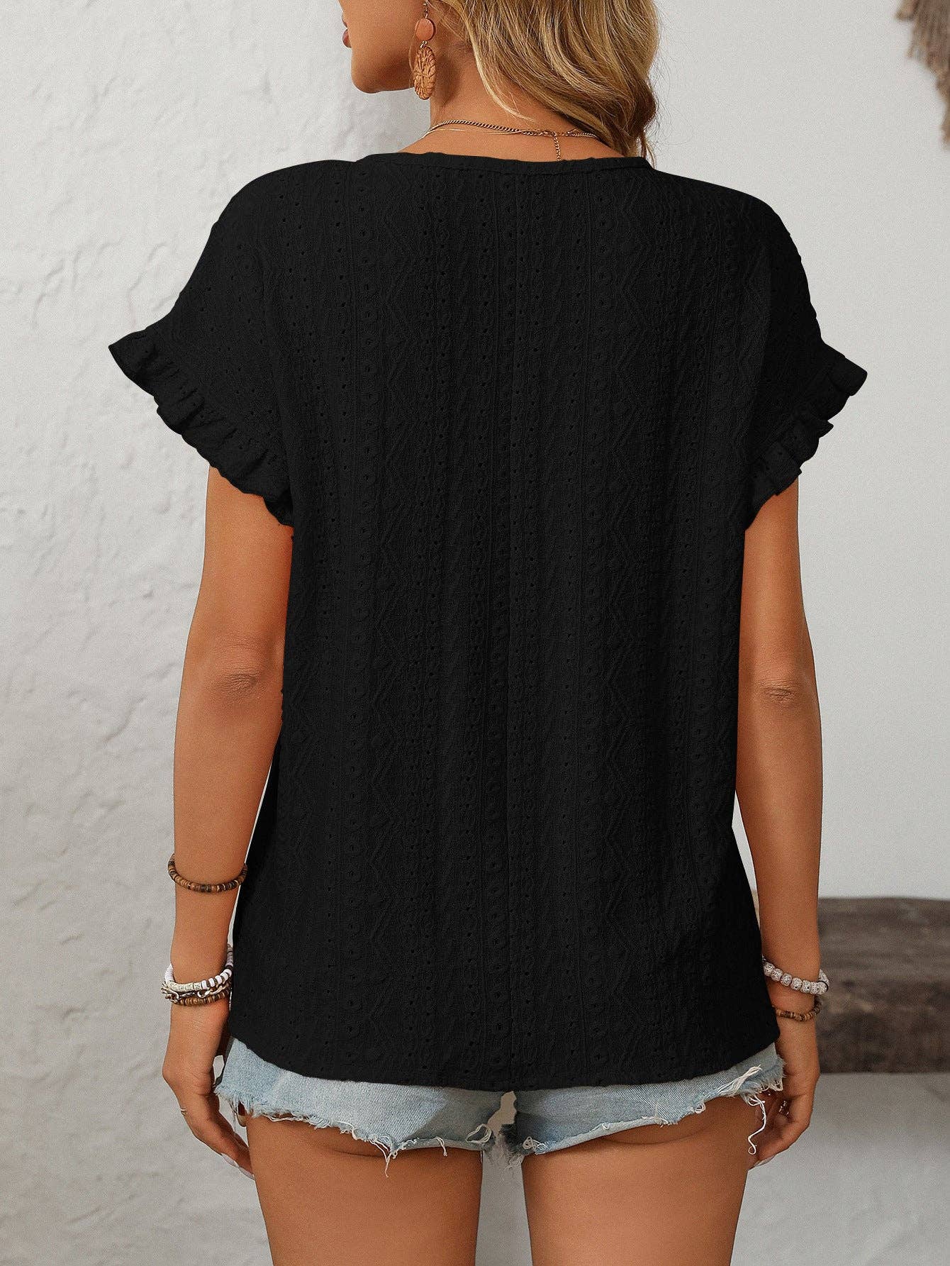 Eyelet Ruffle Sleeve Top
