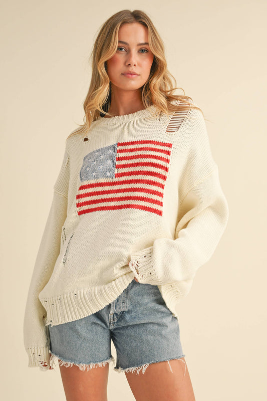 FLAG DISTRESSED SWEATER