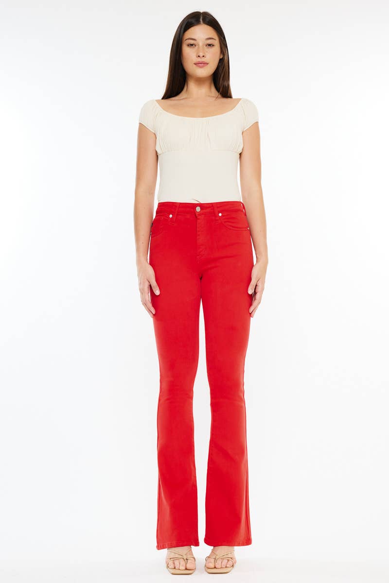 RED HIGH RISE BOOTCUT JEANS