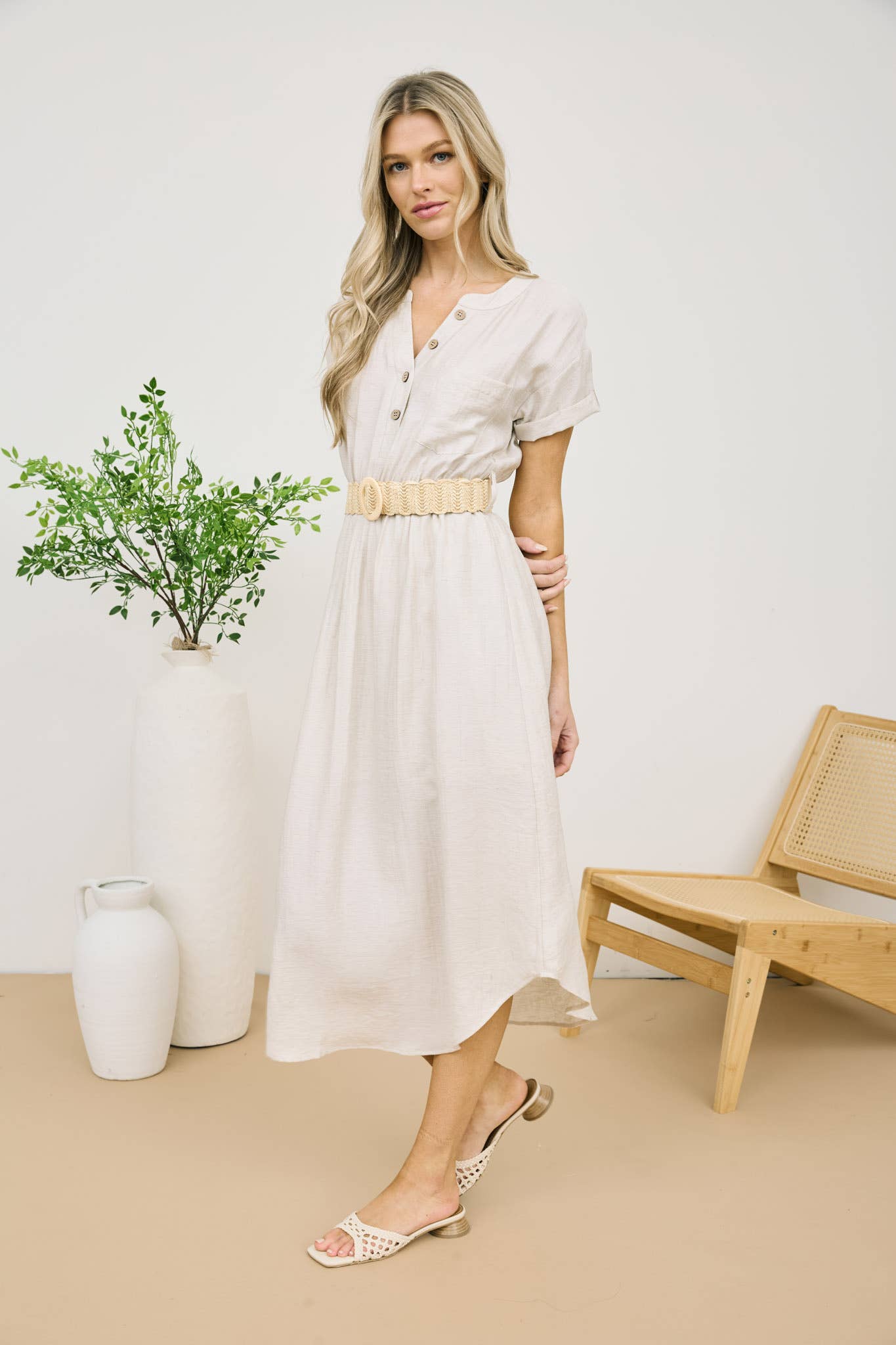 BELTED MIDI SHIRT DRESS