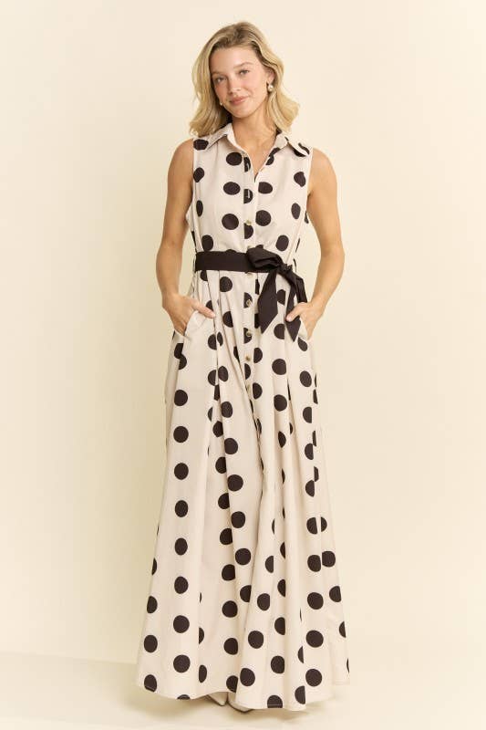 POLKA DOT BELTED DRESS