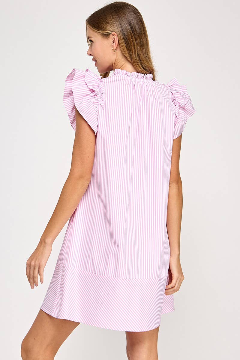 Striped Ruffle Sleeved Dress